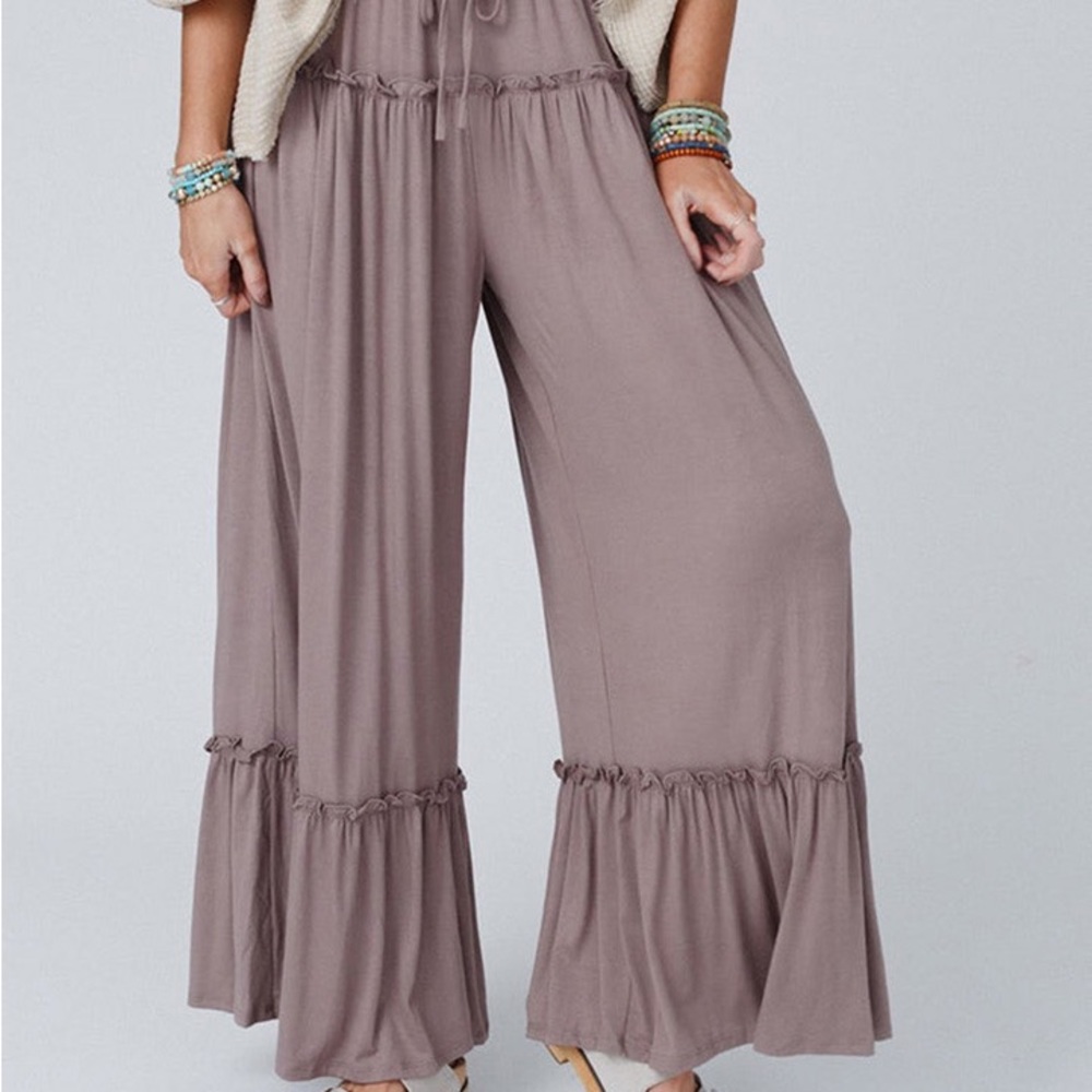 Wide Leg Ruffle Trim Pants - Picture 7 of 12